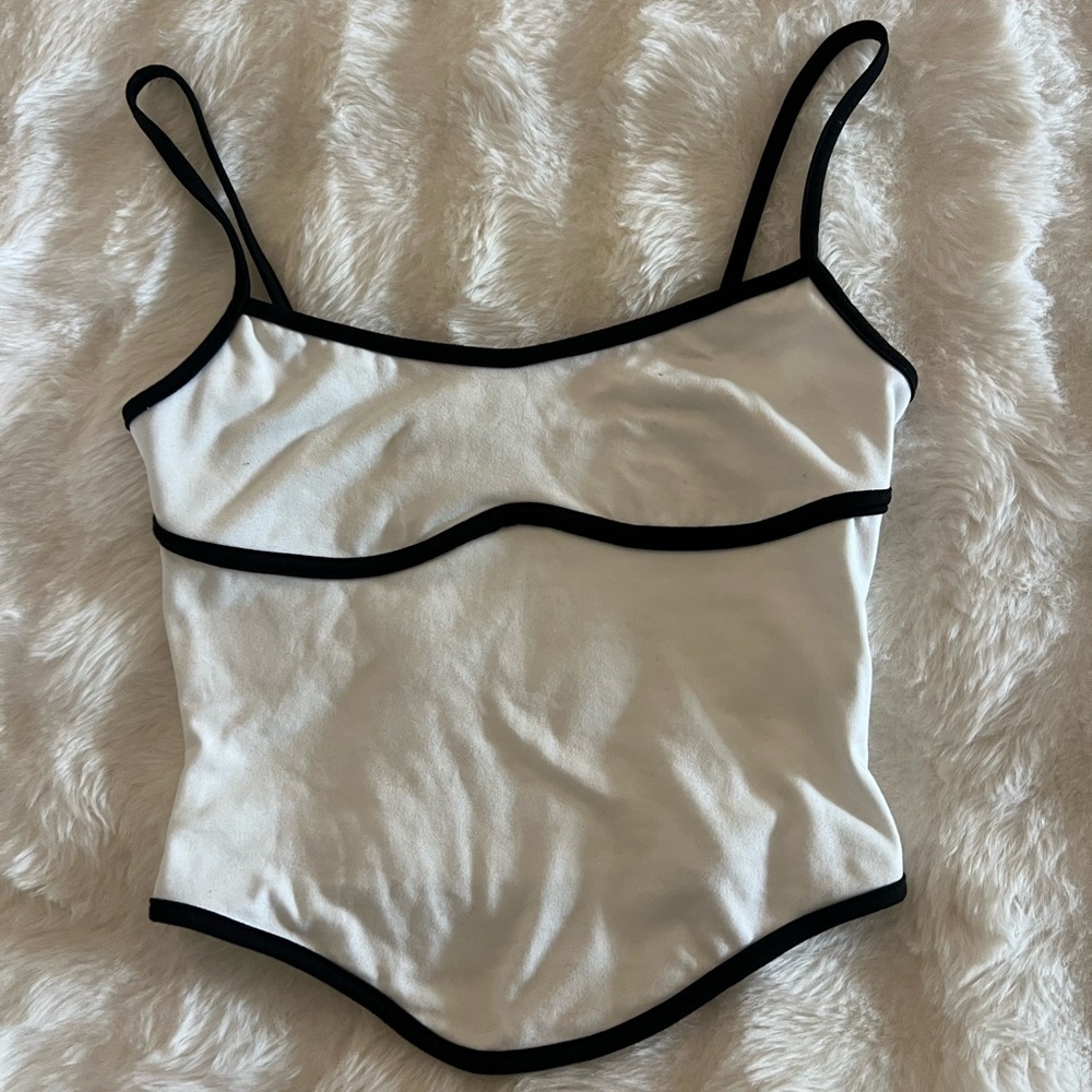 Elegant White and Black Trim Women's Top